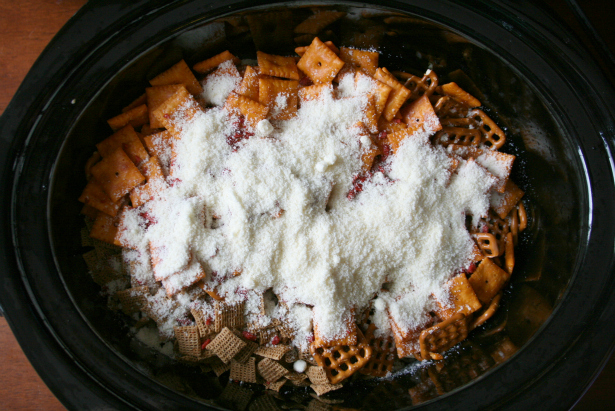 Slow Cooker Cheesy Bacon Chex Mix - Step 1